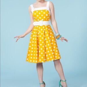 Pinup Girl Clothing Golightly Netti Dress Yellow Polka Dot